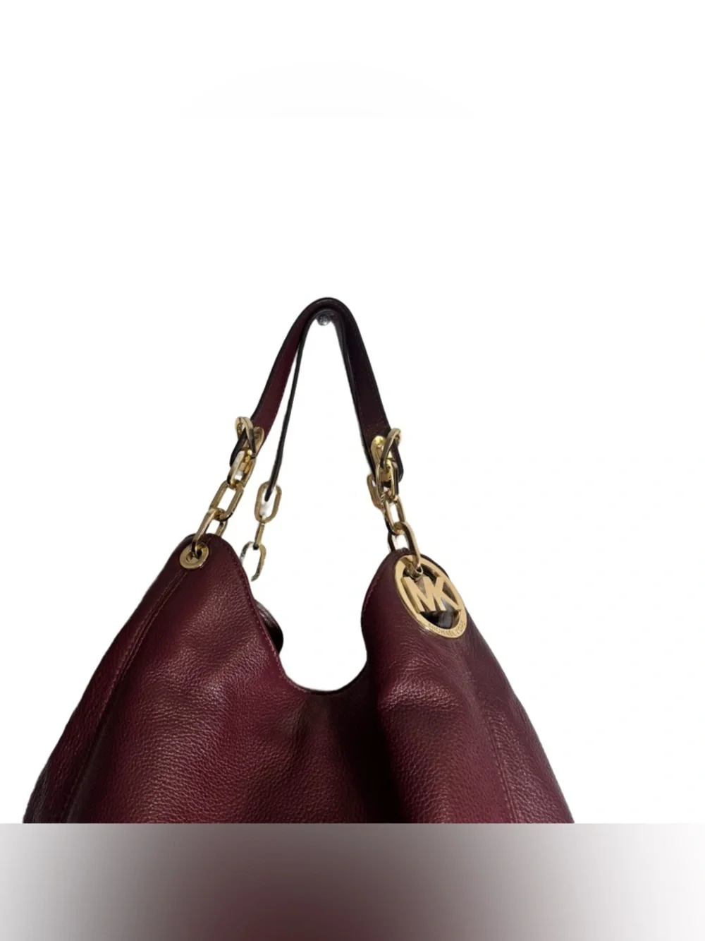 Michael Kors Fulton Hobo Bag Burgundy Pebbled Leather Tote Gold Shoulder Bag - Picture 4 of 7